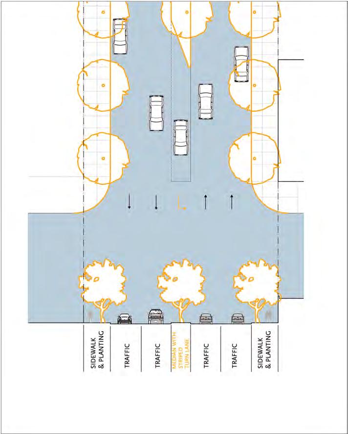 Parking and bike lanes could be provided on one or both sides of the street, depending on future studies and MPAH compliance. Plan / Section Diagram Fourth (Main) M Existing condition TPE.