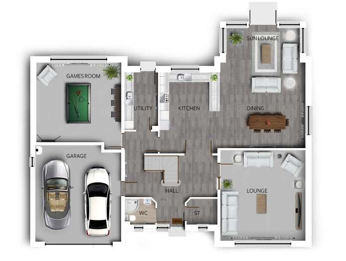 Ythan A awe-inspiring 5 bedroom detached home Ground Floor Lounge 5.6m x 5.4m Dining/Sun Lounge 7.4m x 5.4m Kitchen 4.9m x 3.8m Utility 3.5m x 2.2m WC 2.0m x 1.6m Games Room 5.4m x 5.3m Garage 6.