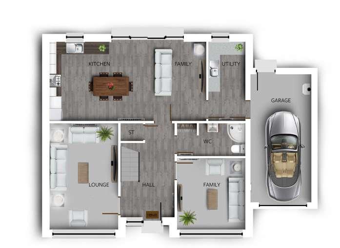 Haddo A stunning 4 bedroom detached home Ground Floor Lounge 5.2m x 3.5m Kitchen/Dining 8.0m x 3.9m Family Room 3.5m x 3.5m Utility 3.9m x 1.9m WC 1.6m x 3.5m Garage 6.3m x 3.