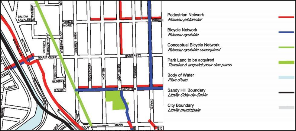 PLANNING RATIONALE: Hendersn Blck, Ottawa Exhibit J - Sandy Hill Secndary Plan: Pedestrian and Bicycle Netwrk With the intrductin f the mix f uses within the prpsed building, this requires an