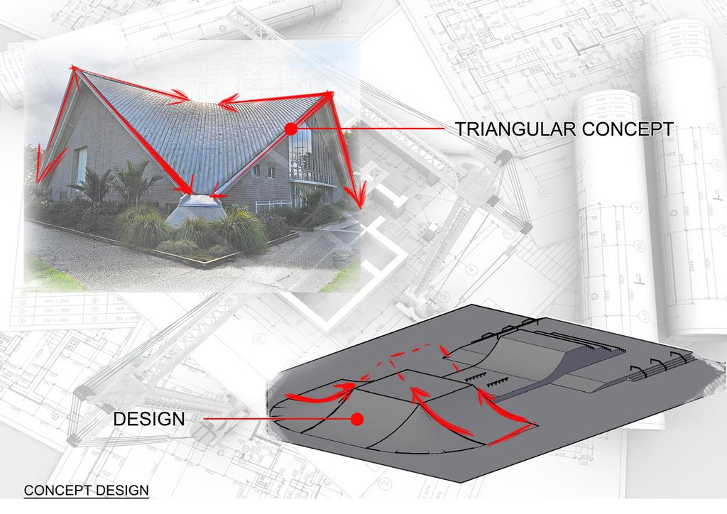 The Concept design was following the elements around it such as the triangular roof shape from war memorial hall which
