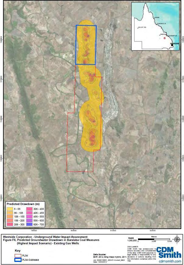 Westside UWIR Westside reported in their UWIR (approved by DEHP in August 2013) that they expect the predicted peak extraction of water to be 90