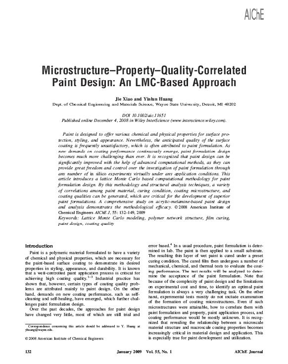Lab News of 2009 January Jie Xiao's fifth AIChE Journal paper, "Microstructure-Property-Quality-