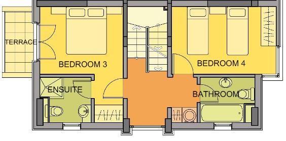 Ground Floor Layout Entrance hall area with under floor heating Private Sauna King size bedroom with ensuite and doors to garden Second double or twin