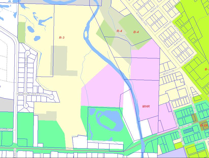 City Zoning Map R3 B4 R4 R4 MHR B2 Subject property is located in the City of Montrose and zoned B-2, MHR, R-3 and