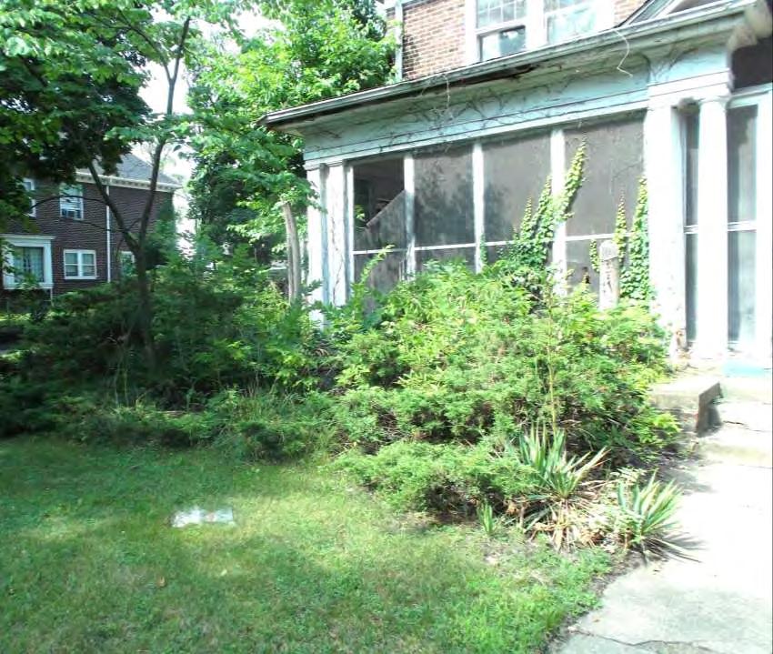 The front of this Bank of America foreclosure is covered in invasive plants