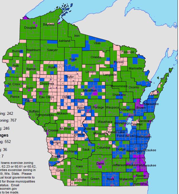 Zoning Counties Required to administer shoreland/wetland zoning May adopt general zoning in unincorporated areas Towns