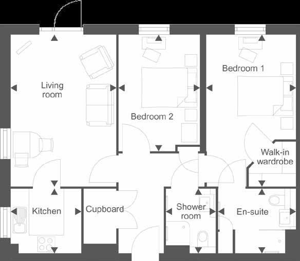 2 17 31 Approximate room sizes: Living room 17 1 x 11 10 / 5210mm x 3602mm Kitchen 7 10 x 7 3 / 2400mm x 2200mm Bedroom 1 17 1 x 10 0 / 5210mm x 3040mm Bedroom 2 13 1 x 9 1 / 3992mm x 2768mm En-suite