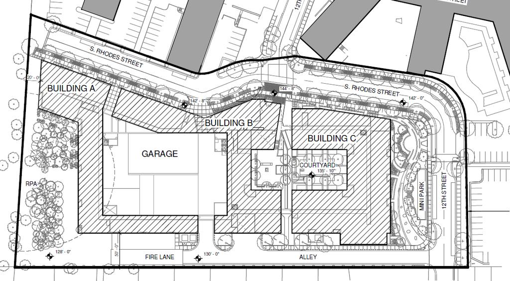 Page 9 Exhibit 3: Proposed Site Layout for N-FBC Phased Development NORTH Parking, Loading and Alleys: The proposal includes a 6-level, above-grade parking garage with 635 spaces, an alley along the