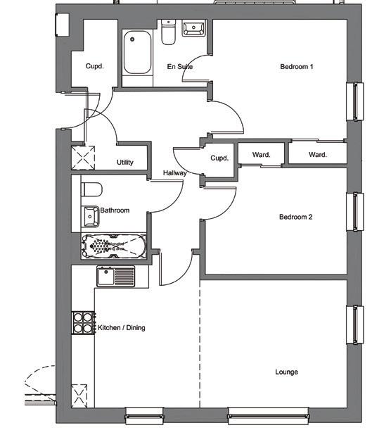 APARTMENT TYPES THE RUBISLAW 3 BEDROOM EN-SUITE THE CAPRASTONE 2 BEDROOM EN-SUITE (SIZE IN MM) (SIZE IN MM) Living Room* Kitchen Bedroom