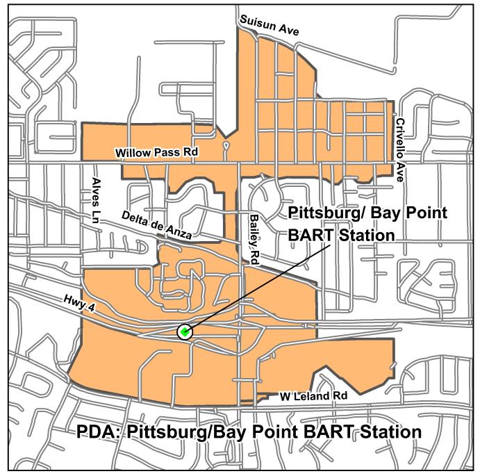 D-42 Contra Costa PDA Investment and Growth Strategy Update Pittsburg Pittsburg/Bay Point BART Station Transit Town Center OVERVIEW The Pittsburg/Bay Point BART Station PDA is located at a terminal