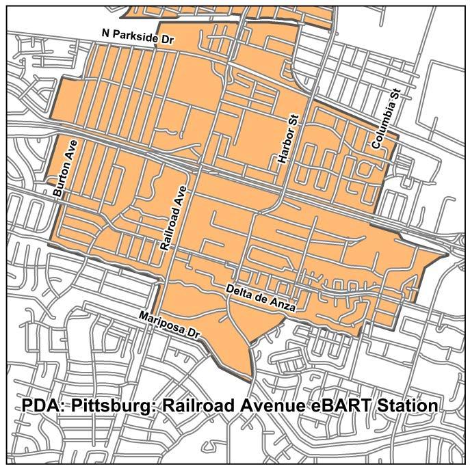 D-44 Contra Costa PDA Investment and Growth Strategy Update Pittsburg Railroad Avenue ebart Station Transit Town Center OVERVIEW The Railroad Avenue ebart Station PDA is an infill development area