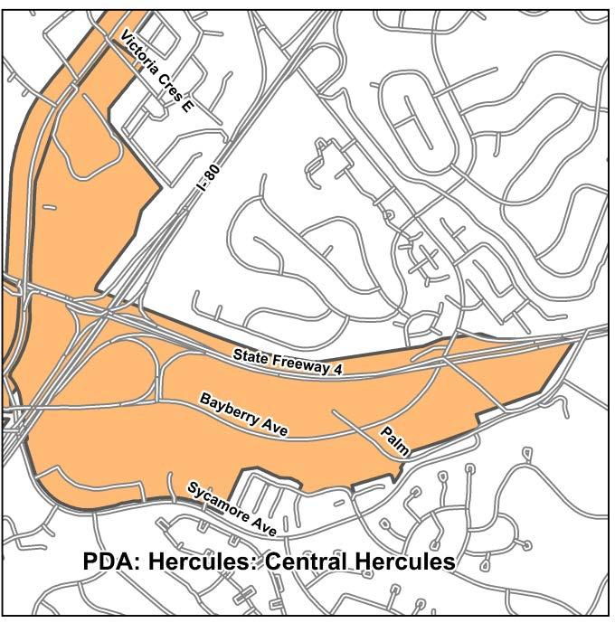 D-16 Contra Costa PDA Investment and Growth Strategy Update Hercules Central Hercules Transit Neighborhood OVERVIEW The Central Hercules PDA is envisioned to become a transit-oriented urban center in