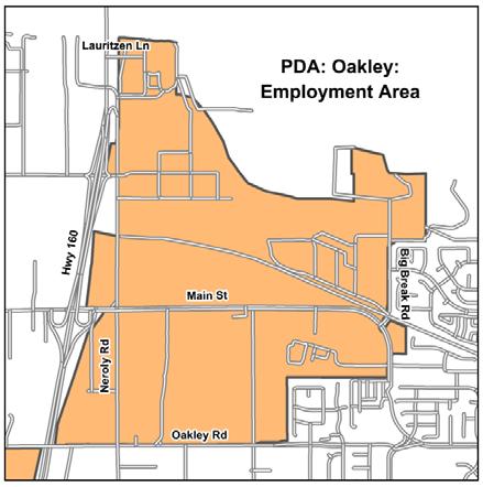 D-30 Contra Costa PDA Investment and Growth Strategy Update Oakley Employment Area Suburban Center OVERVIEW The Oakley Employment Area PDA is a 758 acre area located on the western boundary of the