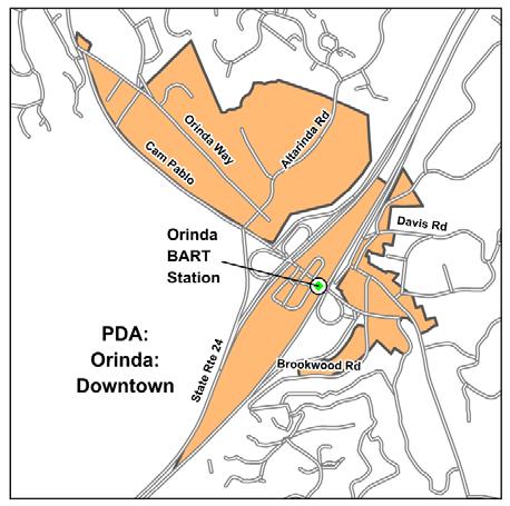 D-34 Contra Costa PDA Investment and Growth Strategy Update Orinda Downtown Transit Town Center OVERVIEW The Downtown Orinda PDA encompasses the Town s existing central commercial district, a 155