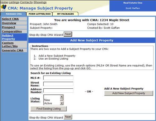 CMA: Manage Subject Property You may access the subject property from