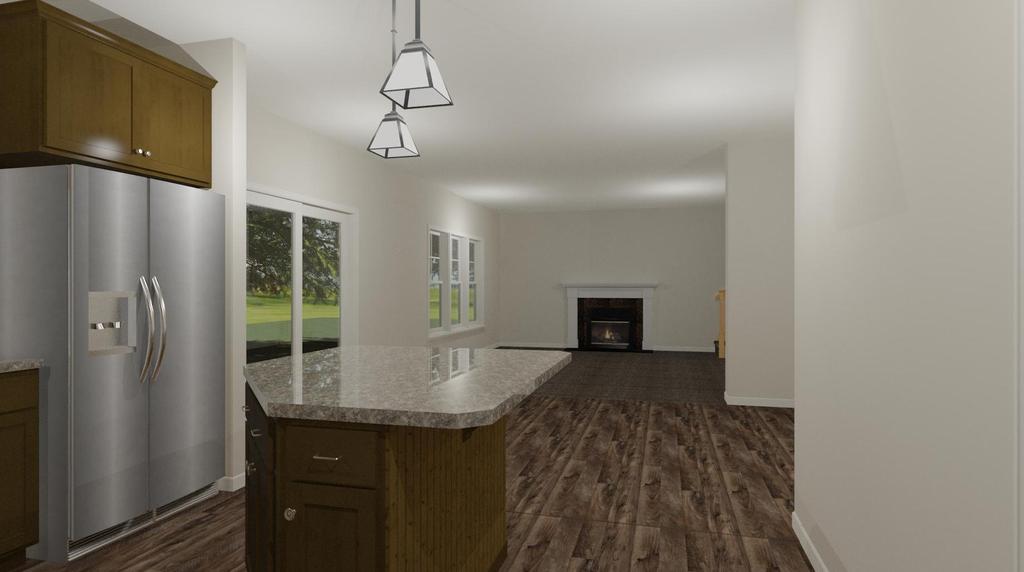 3D rendering of the Danbury Two Story kitchen looking