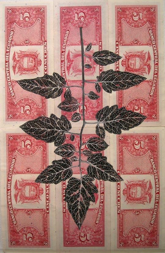 2005 Gouache on banknotes,