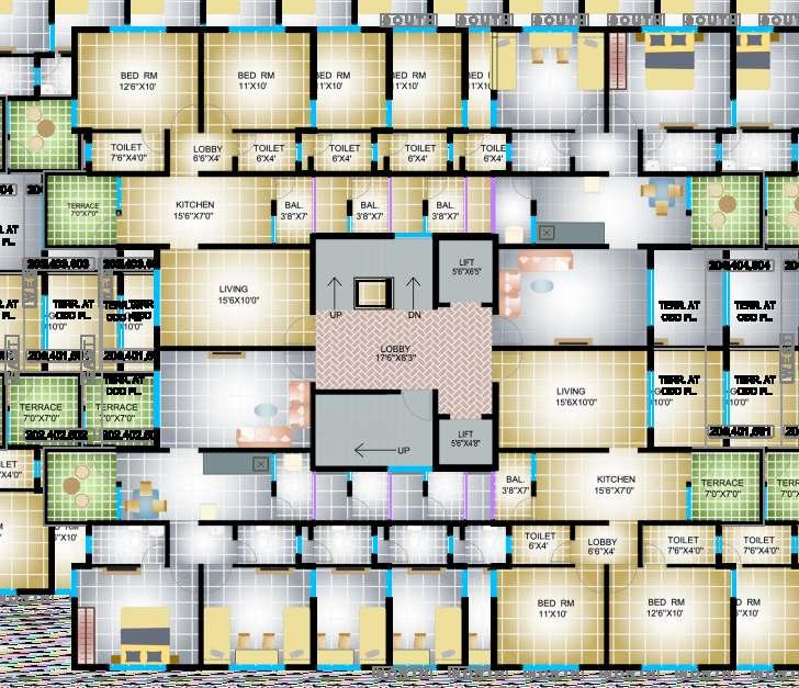 Building A nd th th 2, 4 and 6 Floor Plan Balcony in master bedroom (even floor) Separate dining area No wastage of space in the flat (no passage) TYPE