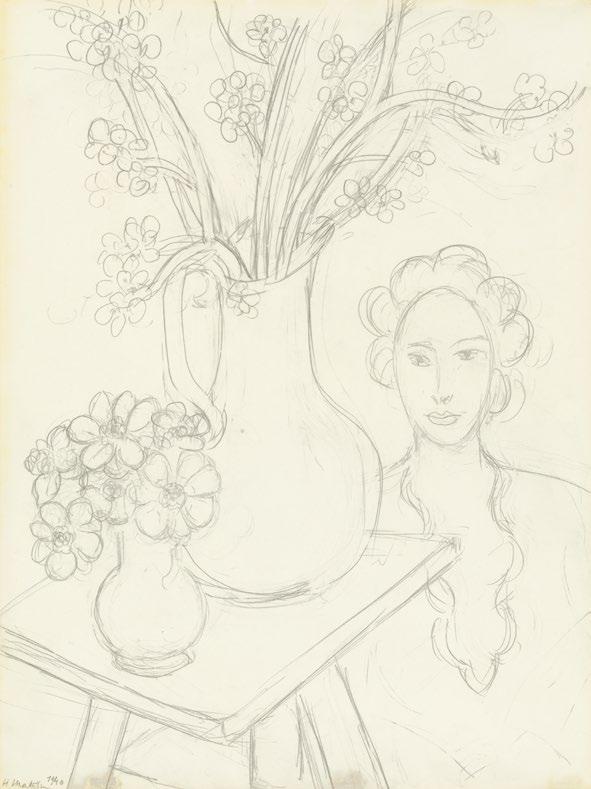 Henri Matisse (1869-1954) Femme et bouquets, 1940 Signed and dated on the lower left Pencil on paper 52.5 x 40.5 cm 20.7 x 15.9 in Lynn G.