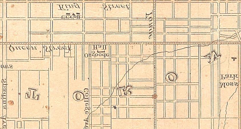 Browne's Plan of York Township, 1851: showing the subdivision of the neighbourhood northeast of Yonge and Queen Streets (see