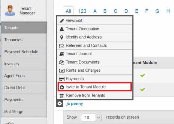 Inviting your tenant To provide your tenant with access to the Tenant Module, an invite is sent to the tenant via email.