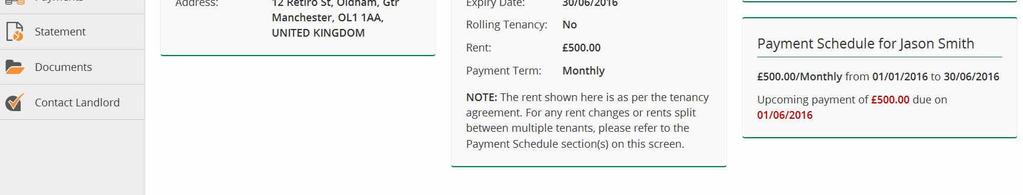 upcoming rental payments.