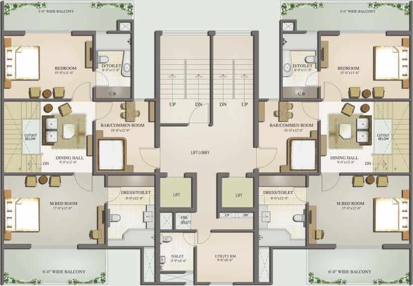 DUPLEX - I (UPPER FLOOR) DUPLEX-I UPPER FLOOR PLAN 4 BEDROOMS 3 TOILETS 1 POWDER ROOM UTILITY ROOM WITH TOILET DINING