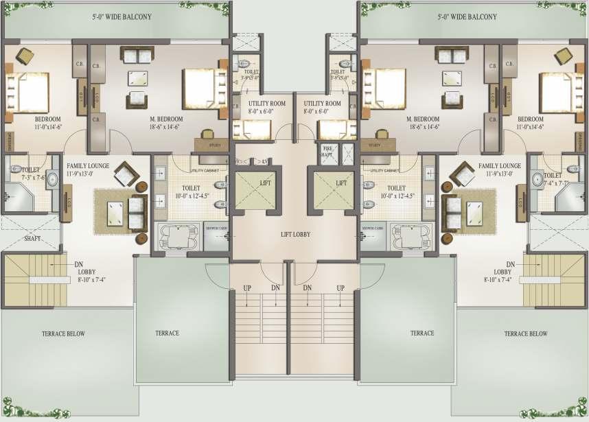 DUPLEX - III (UPPER FLOOR) DUPLEX-III UPPER FLOOR PLAN 4 BEDROOMS 4 TOILETS FAMILY LOUNGE DINING ROOM KITCHEN WITH UTILITY BALCONY UTILITY ROOM