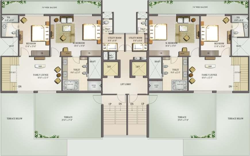 DUPLEX - IV (UPPER FLOOR) DUPLEX-IV UPPER FLOOR PLAN 5 BEDROOMS 4 TOILETS POWDER ROOM FAMILY LOUNGE DINING ROOM UTILITY ROOM WITH TOILET KITCHEN WITH
