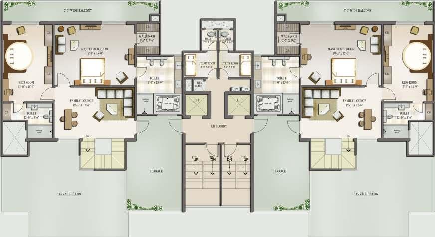 DUPLEX - V (UPPER FLOOR) DUPLEX-V UPPER FLOOR PLAN 5 BEDROOMS 5 TOILETS POWDER ROOM FAMILY LOUNGE DINING ROOM UTILITY ROOM WITH TOILET KITCHEN WITH