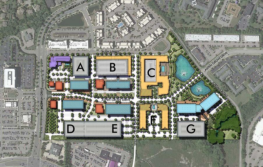 MASTER PLAN PROPOSED Block A 32,400 SF retail & restaurants 64,500 SF office 150-key hotel PROPOSED Block B 26,000 SF retail & restaurants 193,000 SF office PROPOSED Block C 272 residential units 370