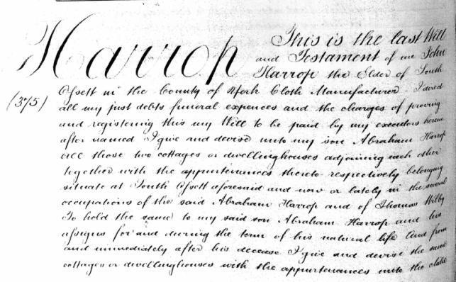 His Will was proved on the 9 th March 1865 DEATH OF JOHN HARROP 6 th Jan 1865 Facsimiles of part of the last Will &