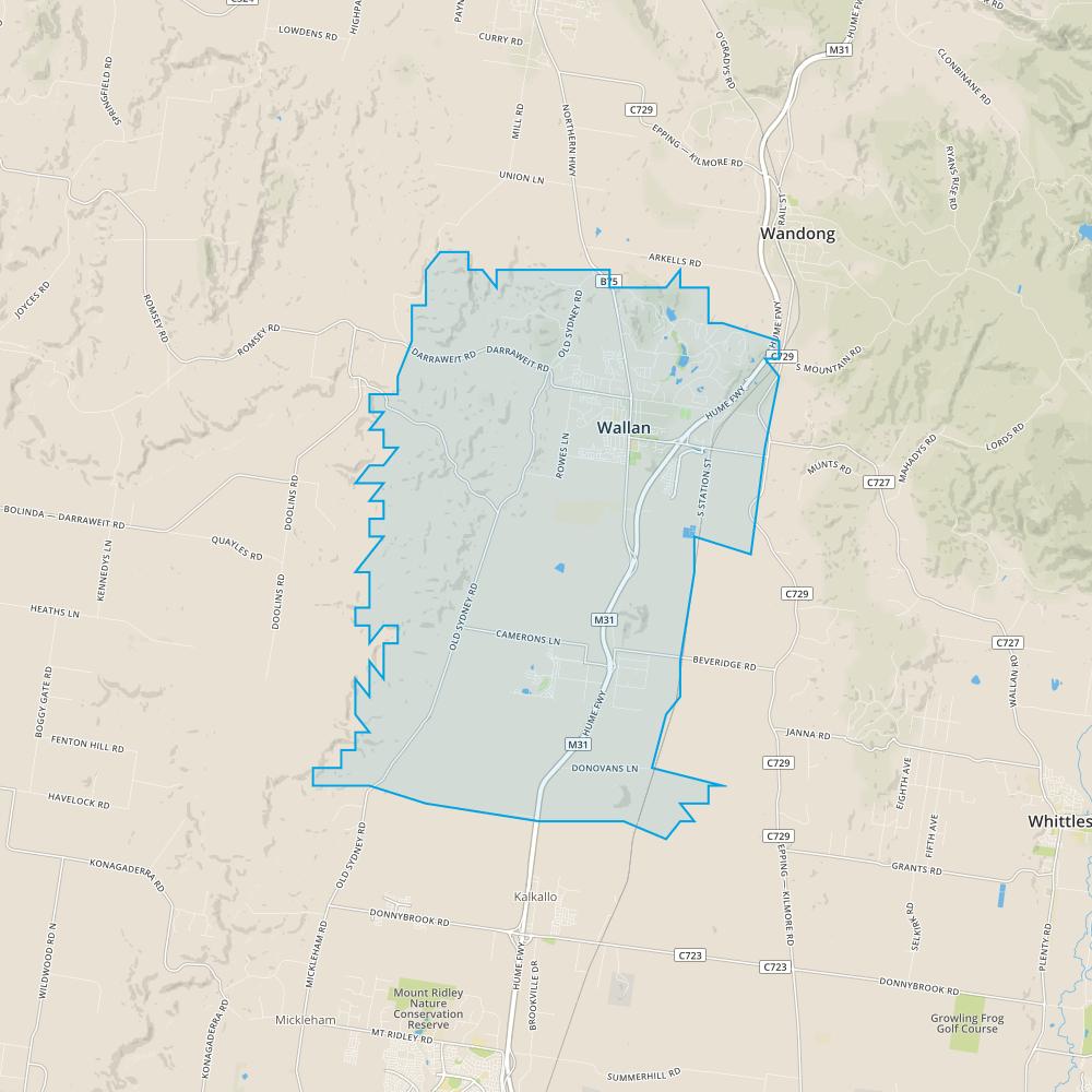 RANKING: #1 Houses - Wallan, VIC 3756 The size of Wallan is approximately 69.7 square kilometres. The population of Wallan in 2011 was 8,502 people.