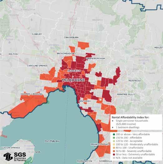 FIGURE 8 GREATER MELBOURNE, DECEMBER QUARTER 2016 Single pensioner households looking to locate in the Adelaide CBD face Extremely Unaffordable rents with a RAI of 49.