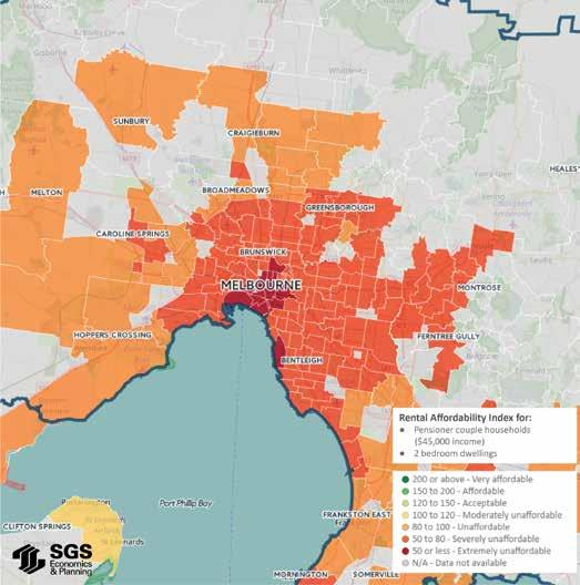 FIGURE 10 GREATER MELBOURNE QUARTER 4, 2016 In Adelaide, the pensioner couple looking to rent in the CBD and suburbs south of the centre faces Severely Unaffordable rents, with the RAI in