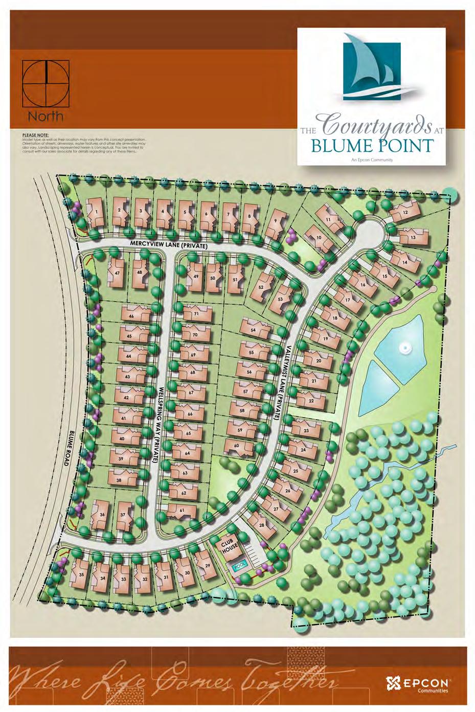 Community NOTE: This rendered community plan is an approximate representation of homes, streets, walks and other elements of the community.