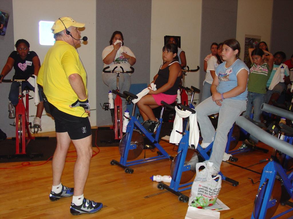 Joel Bloom Leading a spinning class