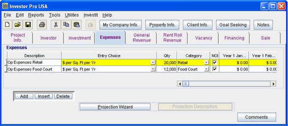 Steps for setting up Retail Operating Expenses 1. Select row 1 Op Expenses Retail 2. Click on the button In the Projection Wizard 3.