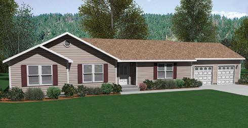 Montgomery is a three bedroom, two bath ranch that adds a dining room and den to create spaces for