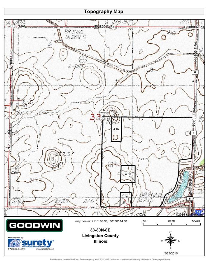 TOPOGRAPHICAL MAP FOR 140 ACRES NEVADA TOWNSHIP,