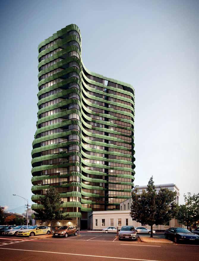 The 19-storey building calls on the groves of local eucalyptus to present a thoroughly modern and liveable interpretation of the classic Australian