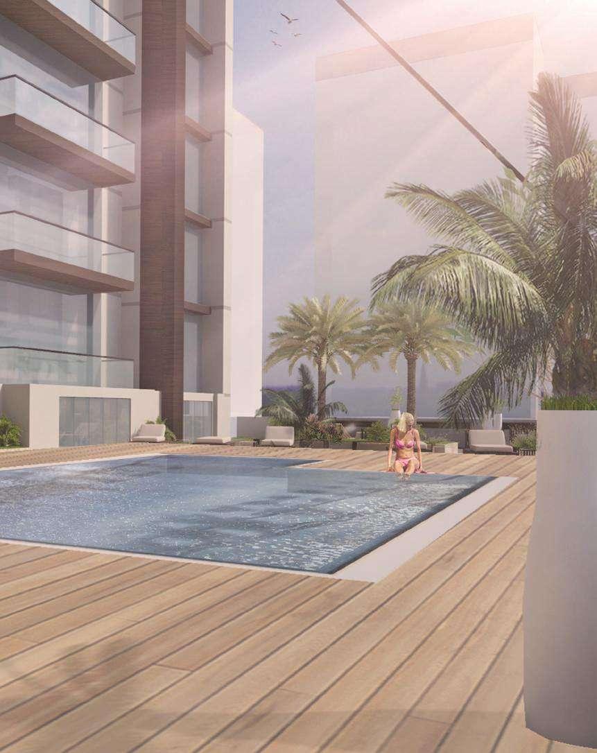 The building has a luscious swimming pool located on the terrace on the podium.