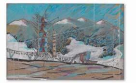 (born 1949) Ski Station, 1982 Oil pastel, pen and black ink, gold