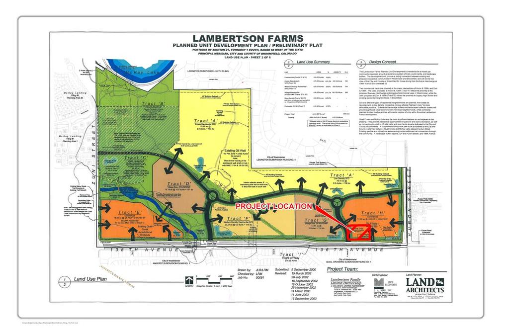Page 5 Site Development Plan and Final Plat The proposed gas station is within Lambertson Farms Filing No. 4, a Replat of Tract H of Lambertson Farms Filing No. 1. The Lambertson Farms Filing No.
