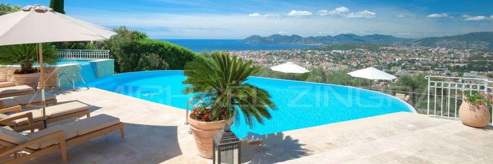 Luxurious villa located on the heights of Cannes with stunning 200 panoramic view of Cannes, the Gulf of la Napoule, the Estérel & the Southern Alps. South West exposition.