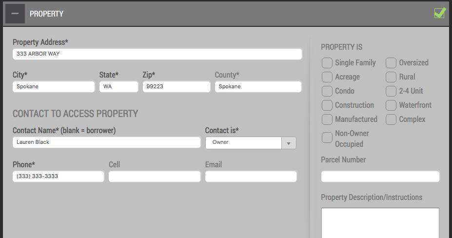 Here you can review the subject property information to make sure it's accurate, plus you can identify any special selections or criteria that will help identify the property to the