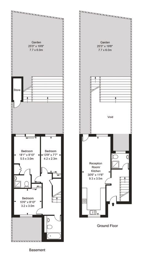 FLOOR PLANS FLAT 1 100m²/1076ft² approx Bedroom 1 5.5m x 3.0m Bedroom 2 4.2m x 2.3m Bedroom 3 3.2m x 3.