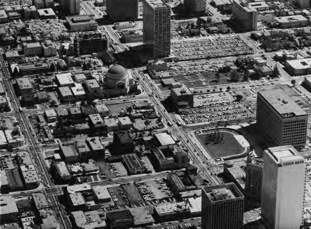 Bird s-eye view of Beneficial Plaza (bottom right), ca.
