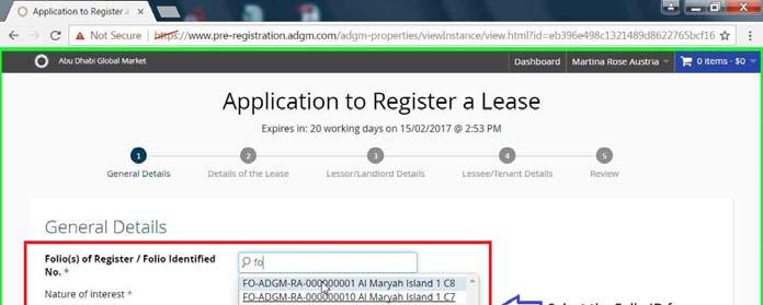 Lease Step 2: Complete the General Details